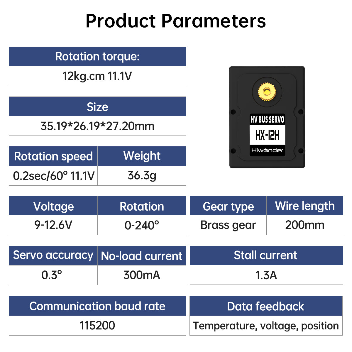 Hiwonder HX-12H Serial Bus High Voltage Servo With Double Shaft, 12KG Torque and Data Feedback Function Hiwonder HX-12H Serial Bus High Voltage Servo With Double Shaft, 12KG Torque and Data Feedback Function